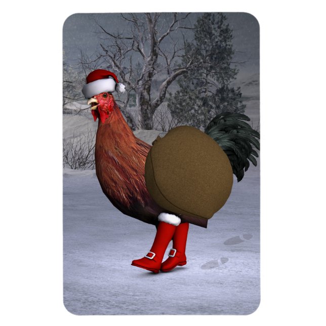 Imán Brown Rooster Santa Claus (Vertical)