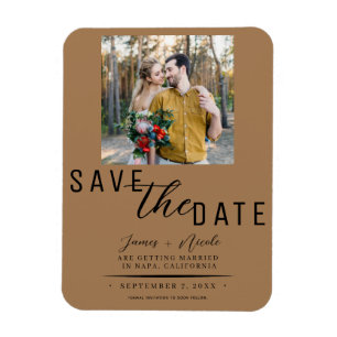 Imán Brown Save the Date Photo Boda