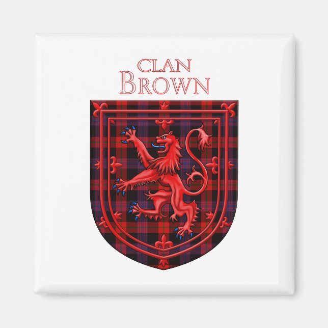 Imán Brown Tartan Scottish Plaid Lion Rampant (Frente)