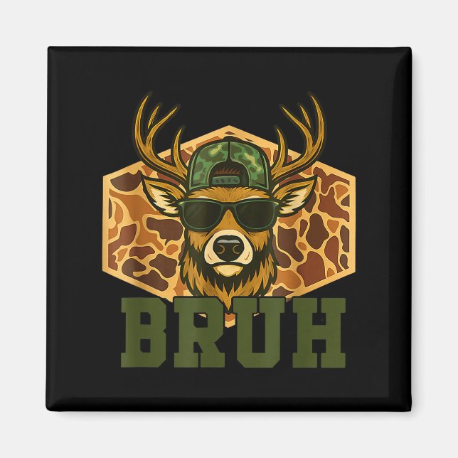 Imán Bruh Deer Funny Deer Hunting Camo Hat Youth Teens  (Frente)