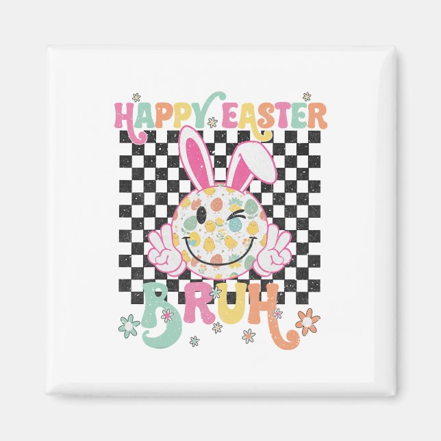 Imán Bruh Easter Day Funny Bunny Eggs Groovy Smile Face (Frente)