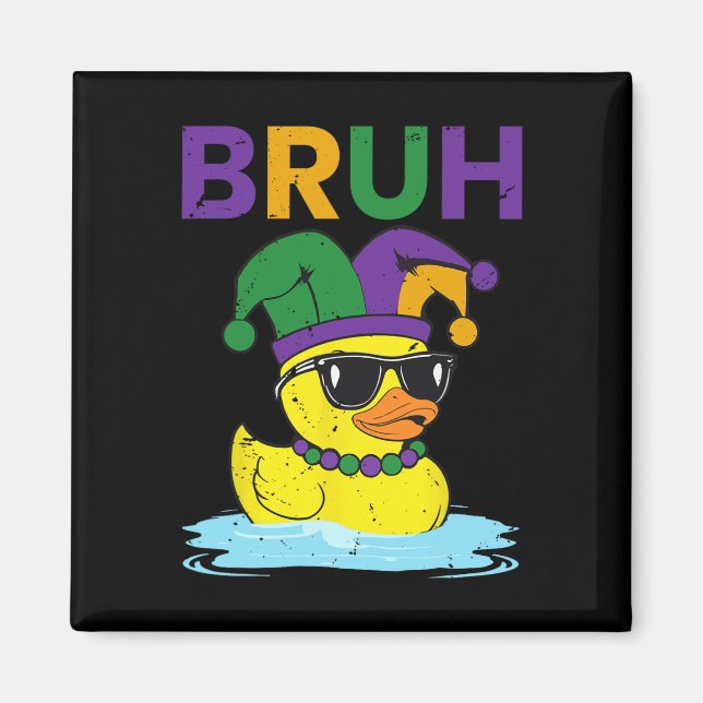 Imán Bruh Funny Duck Mardi Gras Rubber Duck Con Jester (Frente)