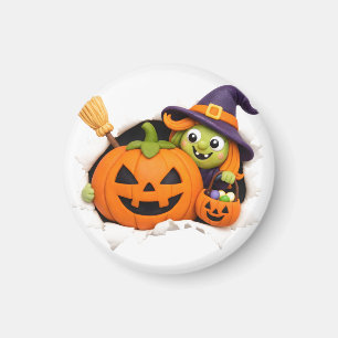 Imán Bruja adorable y Jack-o'-Lantern figura de arcilla
