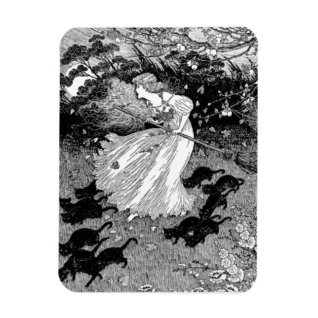 Imán Bruja con gatos (Vertical)