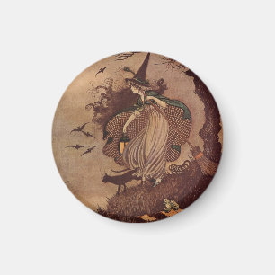Imán Bruja de cuento vintage y Halloween de gato negro