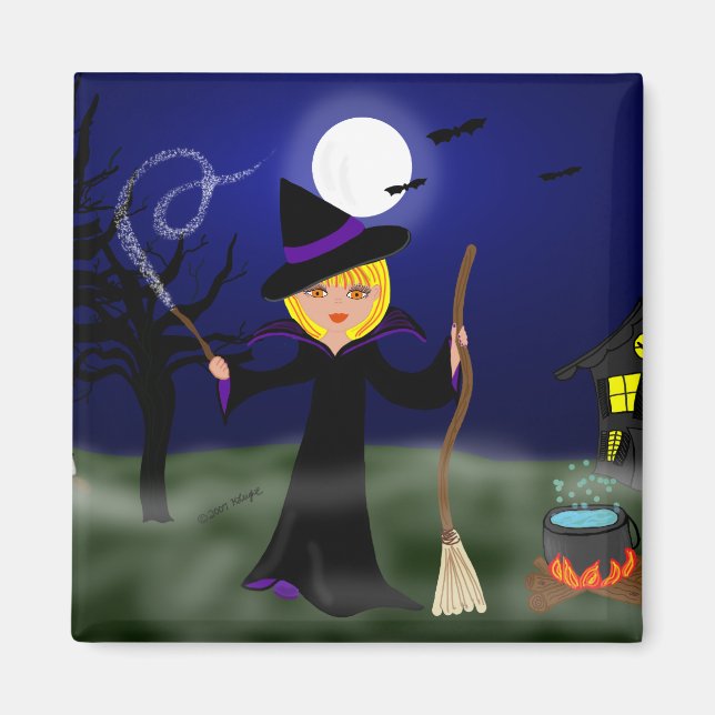 Imán Bruja de Halloween con Cauldron (Frente)