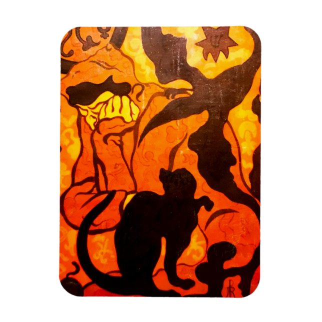 Imán Bruja de Halloween con gato negro (Vertical)