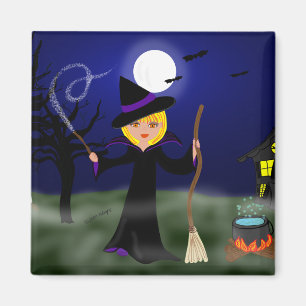 Imán Bruja de Halloween con la caldera