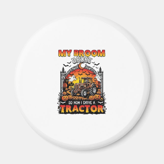 Imán Bruja de Halloween con Tractor Roto Escoba_1 (Frente)