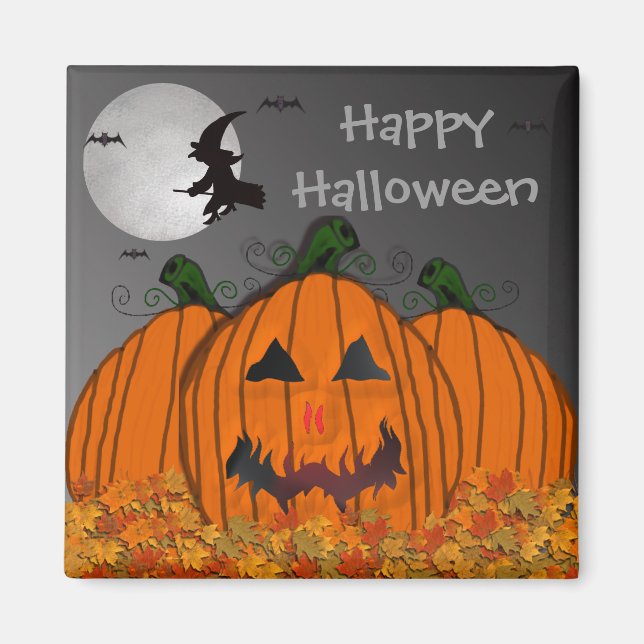 Imán Bruja de Halloween en vuelo (Frente)