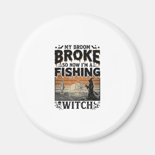 Imán Bruja de Pesca Diseño de Vector Vintage de Hallowe