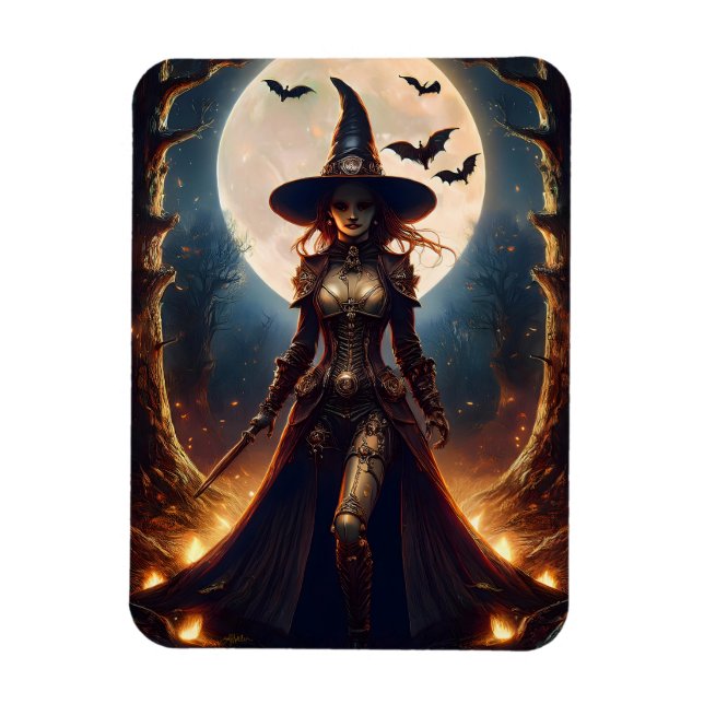 Imán Bruja del Bosque Steampunk de Halloween (Vertical)