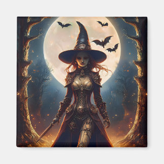 Imán Bruja del bosque steampunk de Halloween