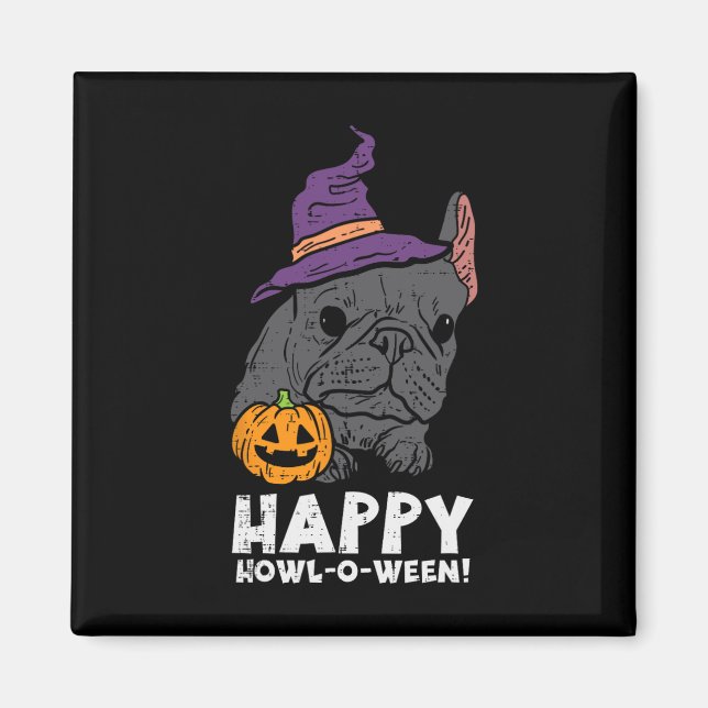 Imán Bruja del bulldog Feliz Hurón O Ween Fun Perro de  (Frente)