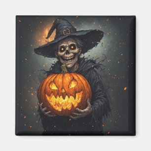 Imán Bruja Esqueleto Con Calabaza Brillante Halloween �