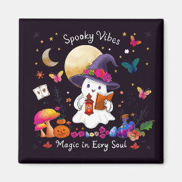 Imán Bruja Fantasma Adorable Tarjeta Postal de Hallowee
