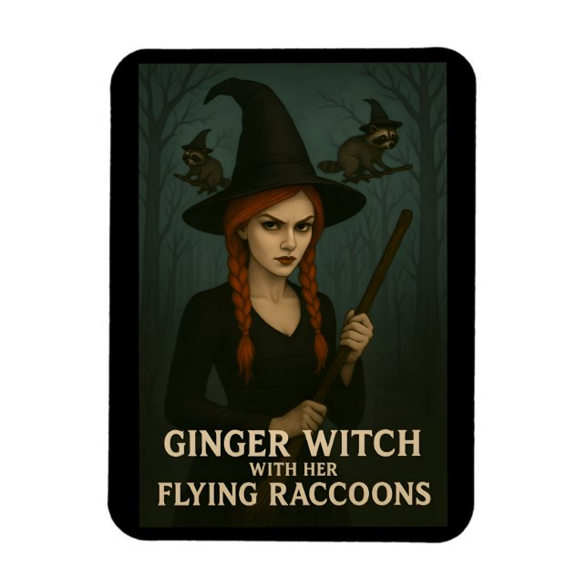 Imán Bruja jita con sus mapaches voladores (Vertical)