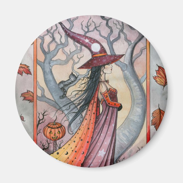 Imán Bruja Mística de Halloween por Molly Harrison (Frente)