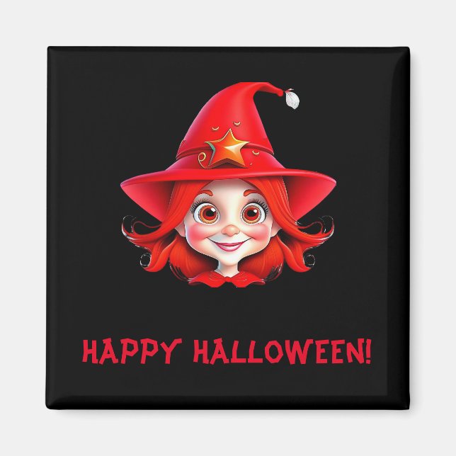 Imán Bruja Pequeña de Halloween Pelo Rojo Magneto Mágic (Frente)