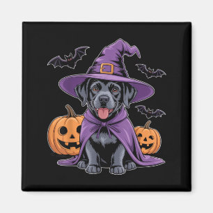 Imán Bruja Perro Negro Lindo Calabazas De Halloween Y M