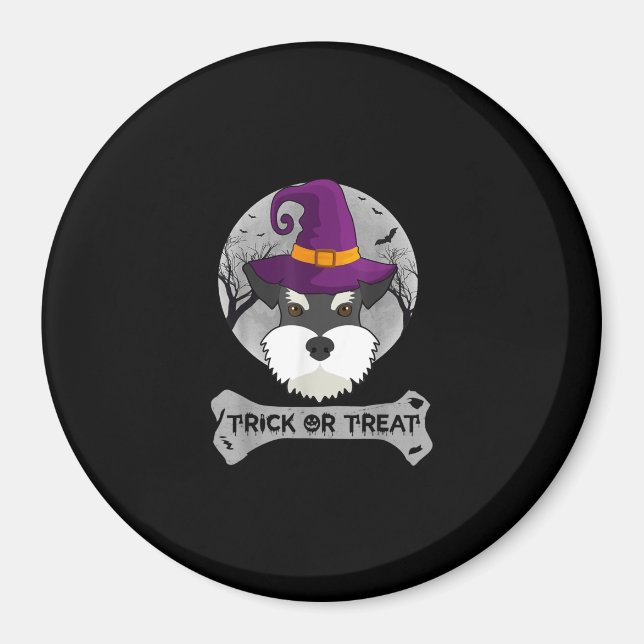 Imán Bruja Schnauzer Trick O Tremendo Perro Halloween (Frente)