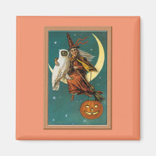 Imán Bruja y búho nostálgico feliz Halloween