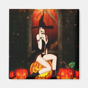 Imán Bruja y calabazas de Halloween