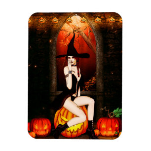 Imán Bruja y calabazas de Halloween