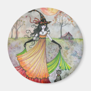 Imán Bruja y Gato de la Ensoñación de Otoño Arte de Hal