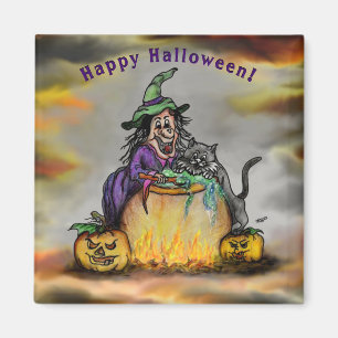 Imán Bruja y gato negro, ¡Feliz Halloween!