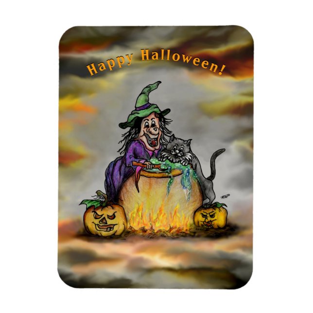 Imán Bruja y gato negro, ¡Feliz Halloween! (Vertical)