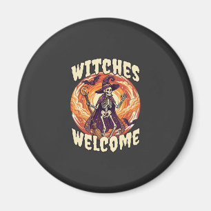 Imán Brujas Bienvenido Halloween Esqueleto Bruja Escoba