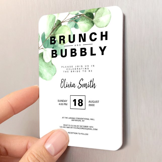 Imán Brunch and Bubbly Bridal Shower Green Eucalyptus (Brunch and Bubbly Bridal Shower Green Eucalyptus Magnet, Bride to Be)