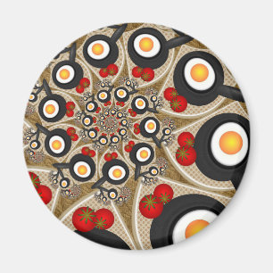 Imán Brunch Fractal Art Comida divertida, Tomates, Huev
