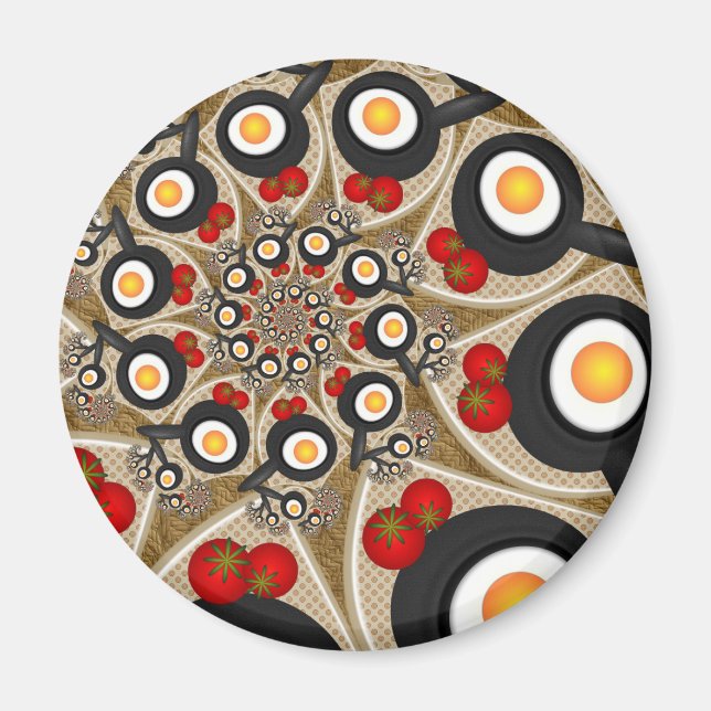 Imán Brunch Fractal Art Comida divertida, Tomates, Huev (Frente)