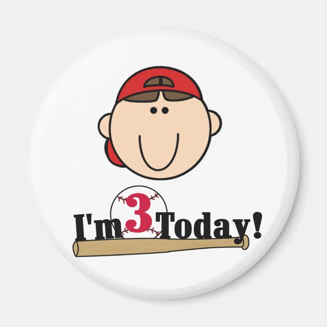 Imán Brunette Boy Béisbol camisetas de tercer cumpleaño (Frente)