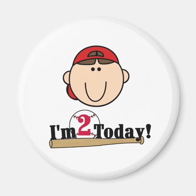 Imán Brunette Boy Béisbol Segundo cumpleaños (Frente)