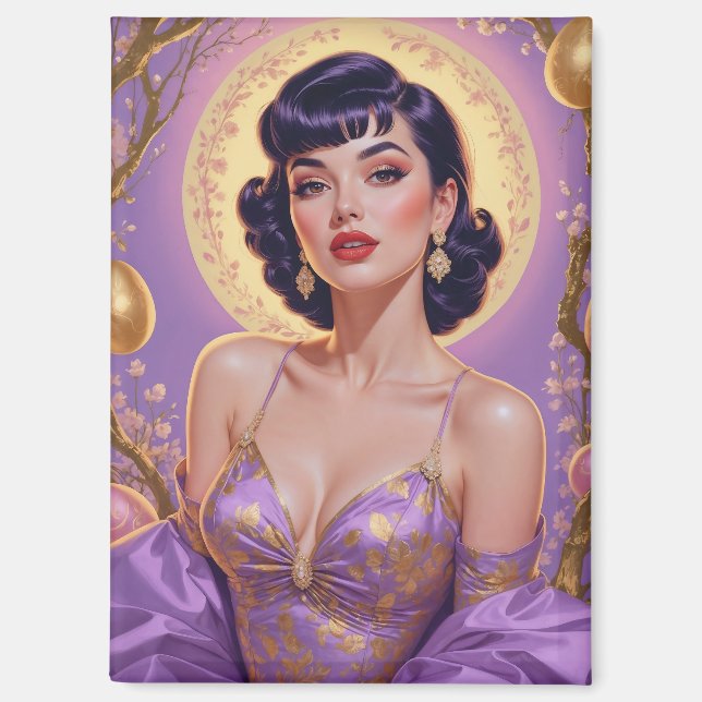 Imán Brunette Pin Up Easter Eggs Gold y Purple (Anverso)