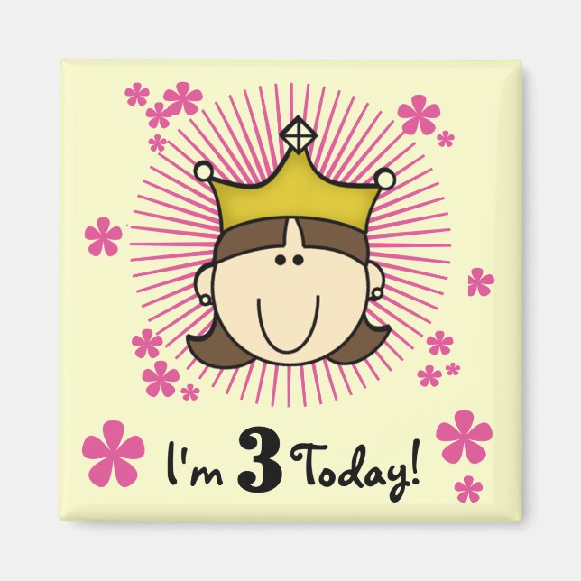Imán Brunette Princess 3er cumpleaños camisetas y regal (Frente)