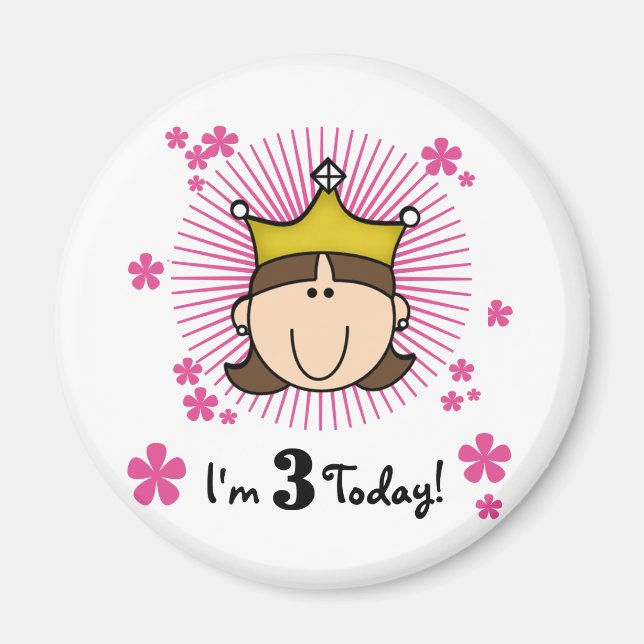 Imán Brunette Princess 3er cumpleaños camisetas y regal (Frente)