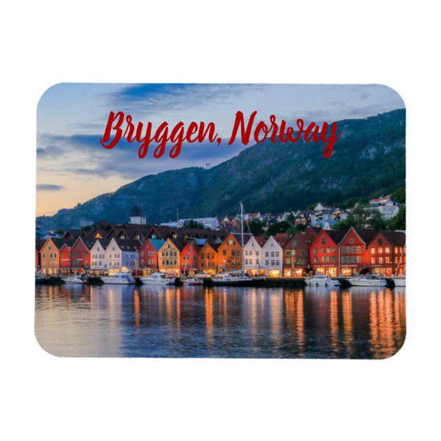 Imán Bryggen Bergen Noruega estilizado (Horizontal)