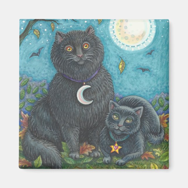 Imán BUBO Y PYEWACKET, GATOS NEGROS MAGNET Square (Frente)