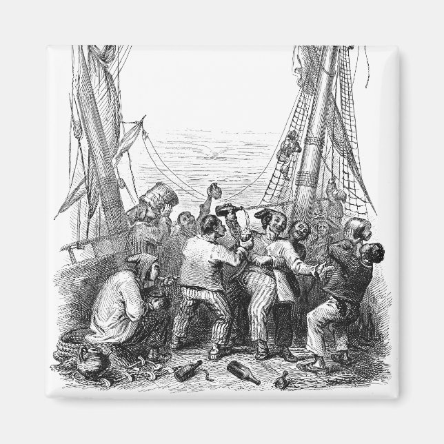 Imán Bucaneros de época y barco pirata naufragado (Frente)