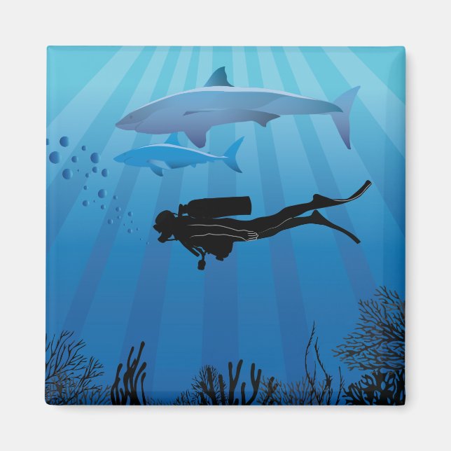 Imán Buceador de tiburones en Scuba (Frente)