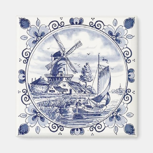 Imán Buceo Vintage Holandés de vela Delft Blue (Frente)
