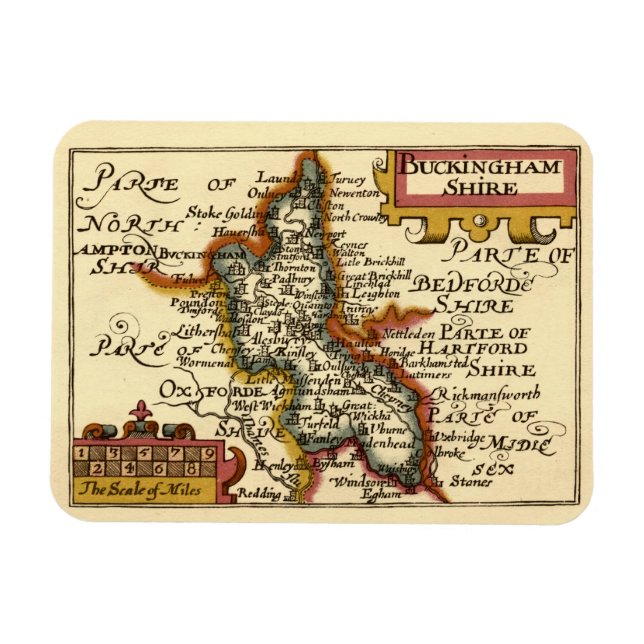 Imán Buckinghamshire County England Mapa Anticuario Ant (Horizontal)