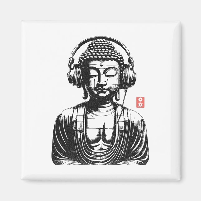 Imán Buda Retro Vintage con Auriculares  (Frente)