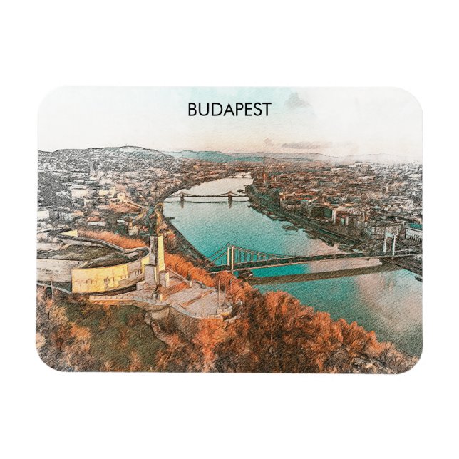 Imán Budapest Hungría Vista del Danubio Panorama (Horizontal)