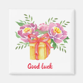 Imán Buena suerte Watercolor peonies Cute