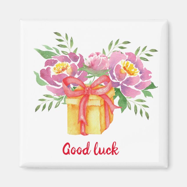 Imán Buena suerte Watercolor peonies Cute (Frente)